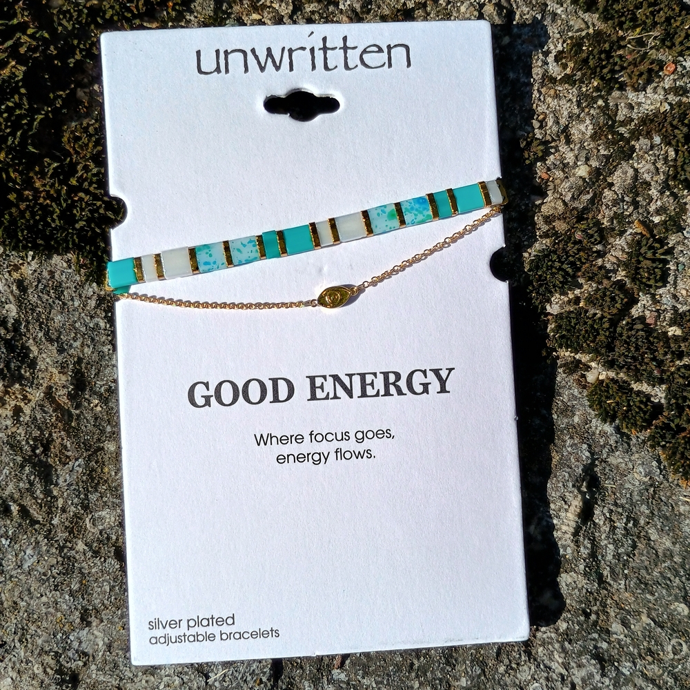 Unwritten "Good Energy" silver plated bracelet set, boho vibes